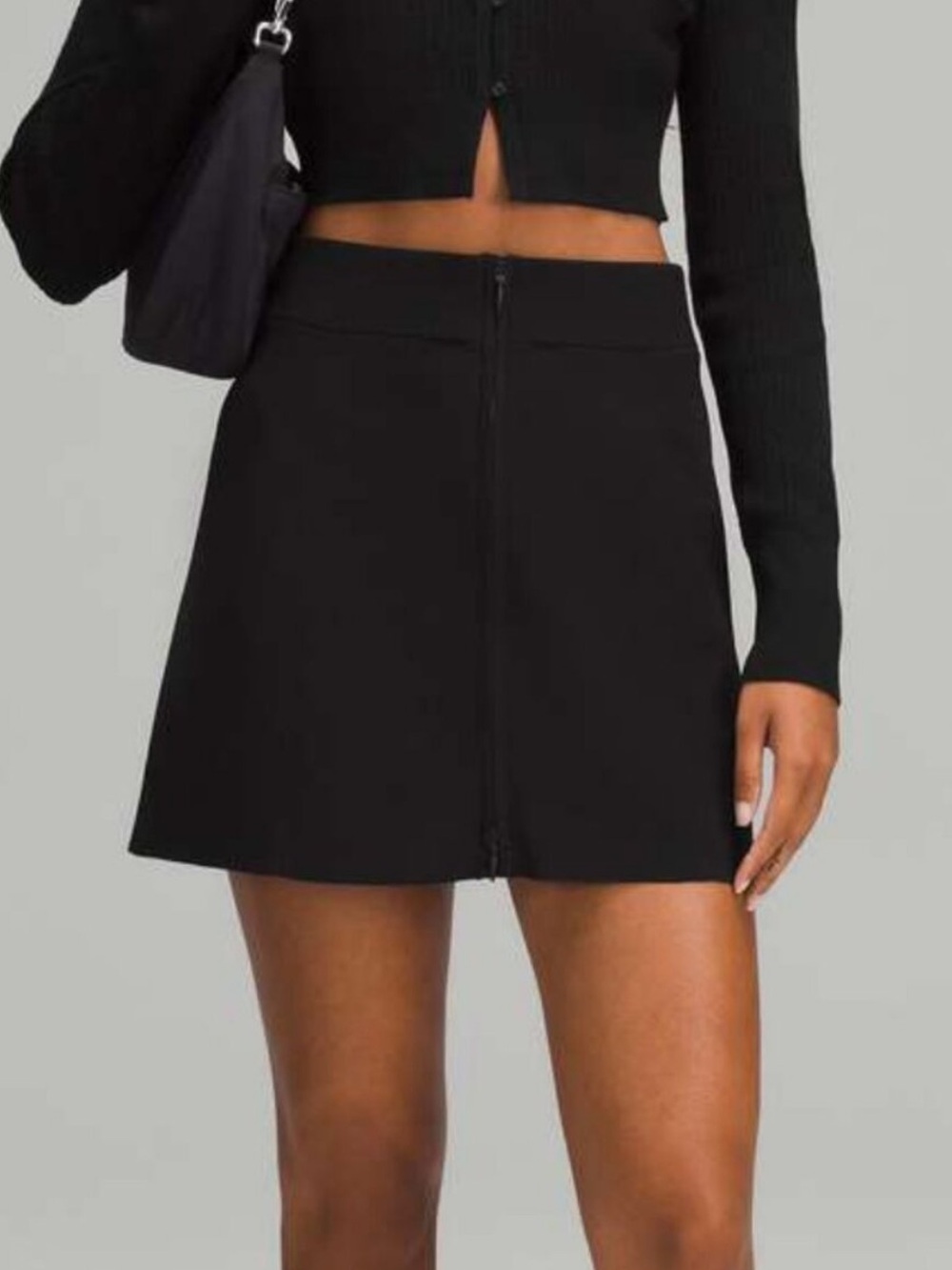 Like New Lululemon Ribbed Knit Mini Skirt Zip Front Stretchy Black Medium